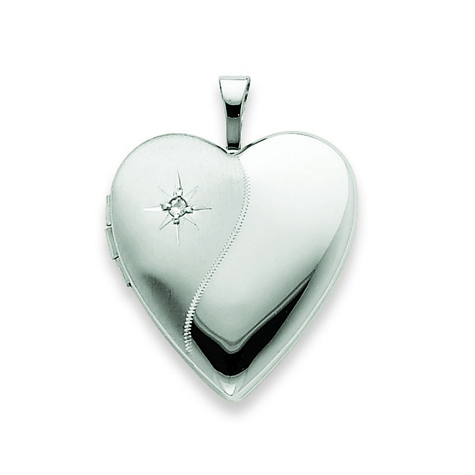 14k 20mm White Gold Polished Satin Diamond Accent  Heart Locket