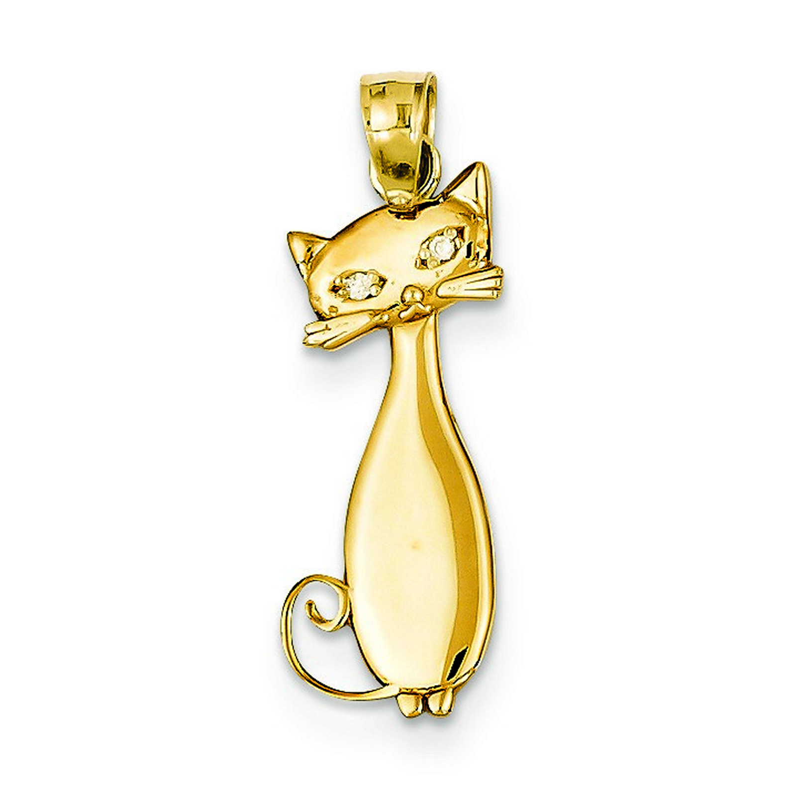 14k Yellow Gold Diamond Accent Cat Pendant (10x23mm)