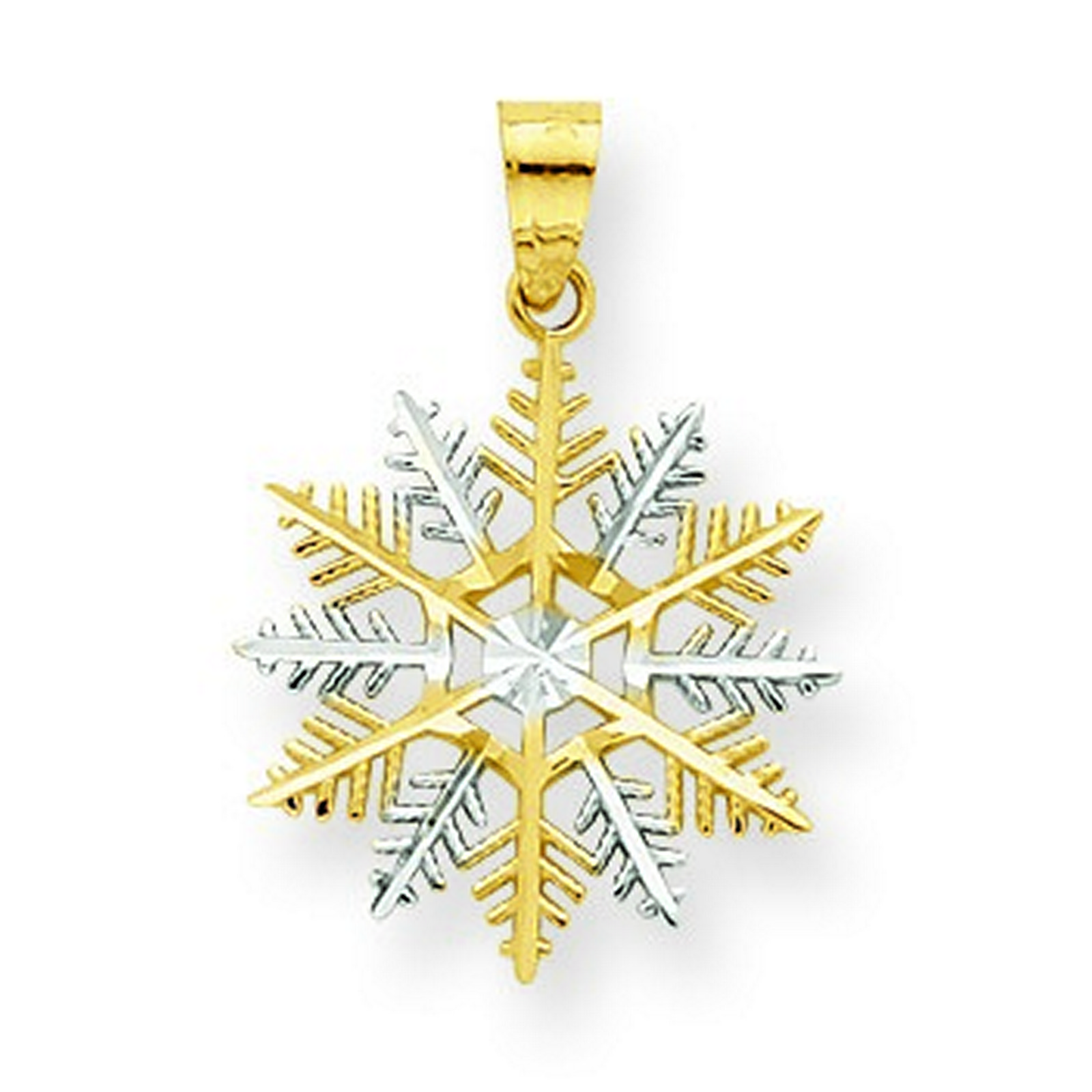 10k Yellow Gold and Rhodium Snowflake Charm (16x25mm)