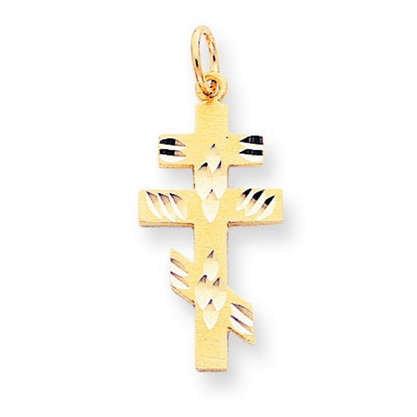 10k Yellow Gold Solid Flat-Backed Eastern Orthodox Cross Pendant (13x32mm)