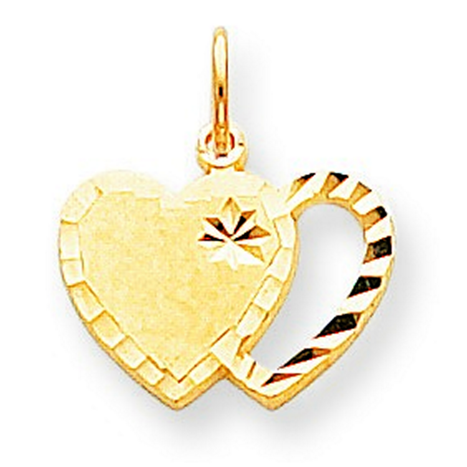 10k Yellow Gold Solid Diamond-cut Double Heart Charm (10x15mm)