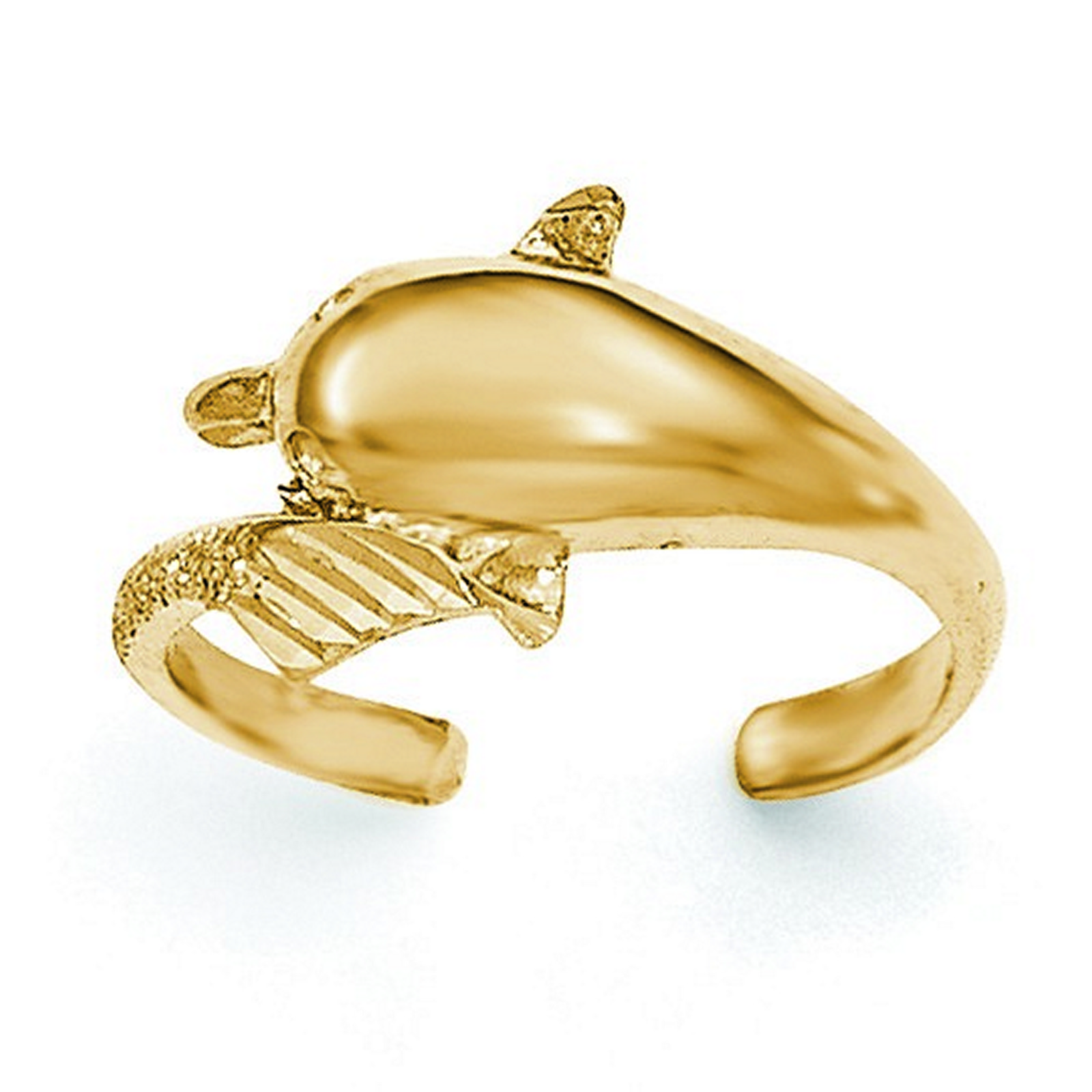 14k Gold Polished and Diamond-cut Dolphin Toe Ring