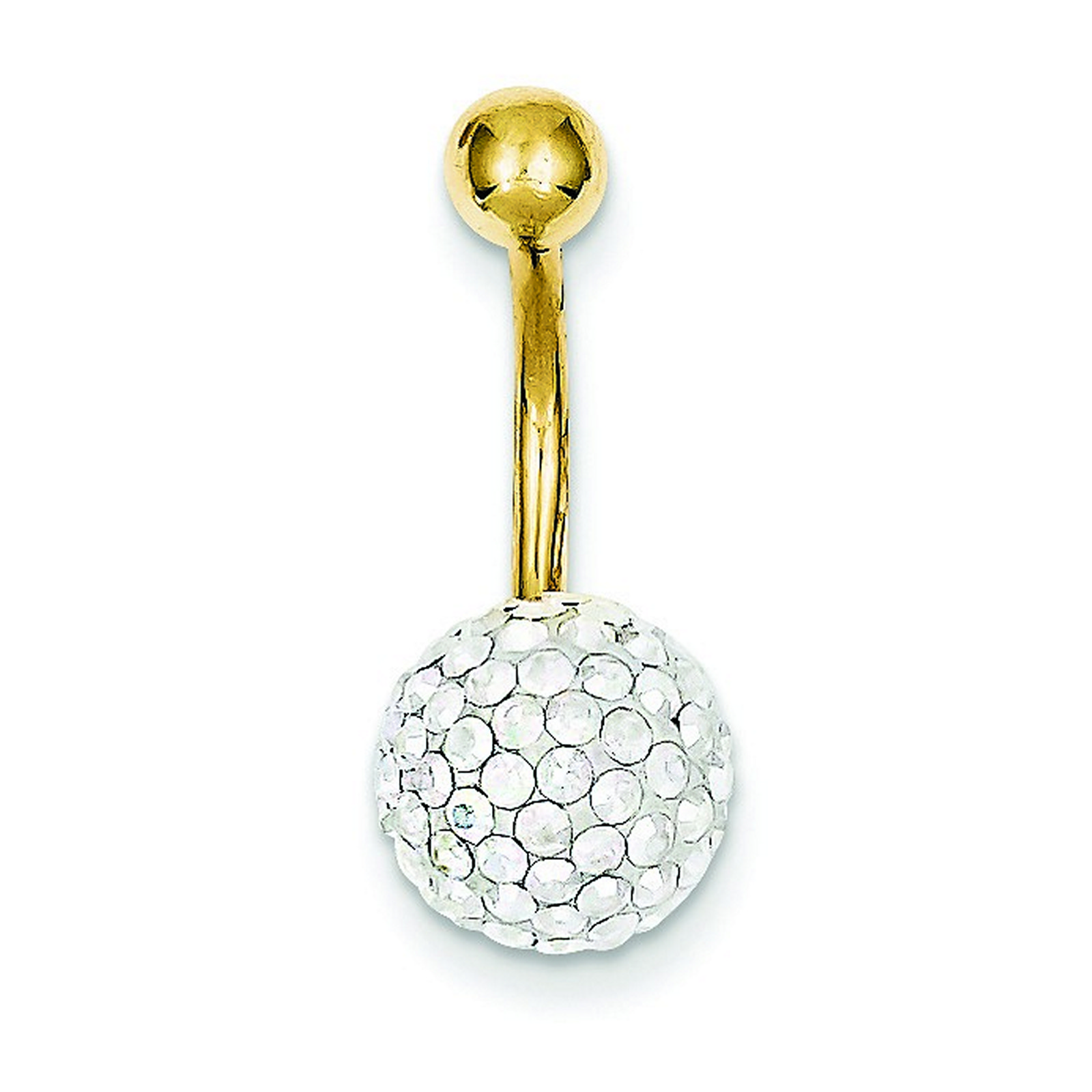 10k Yellow Gold With Ab Crystal Ball Belly Ring Dangle