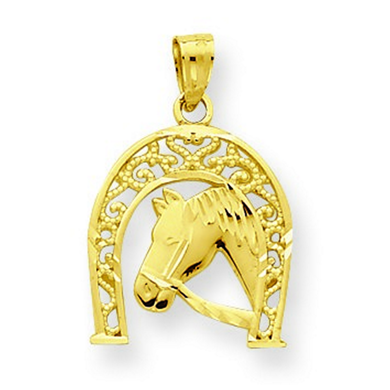 10k Yellow Gold Good Luck Horseshoe With Horse Charm (16x23mm)