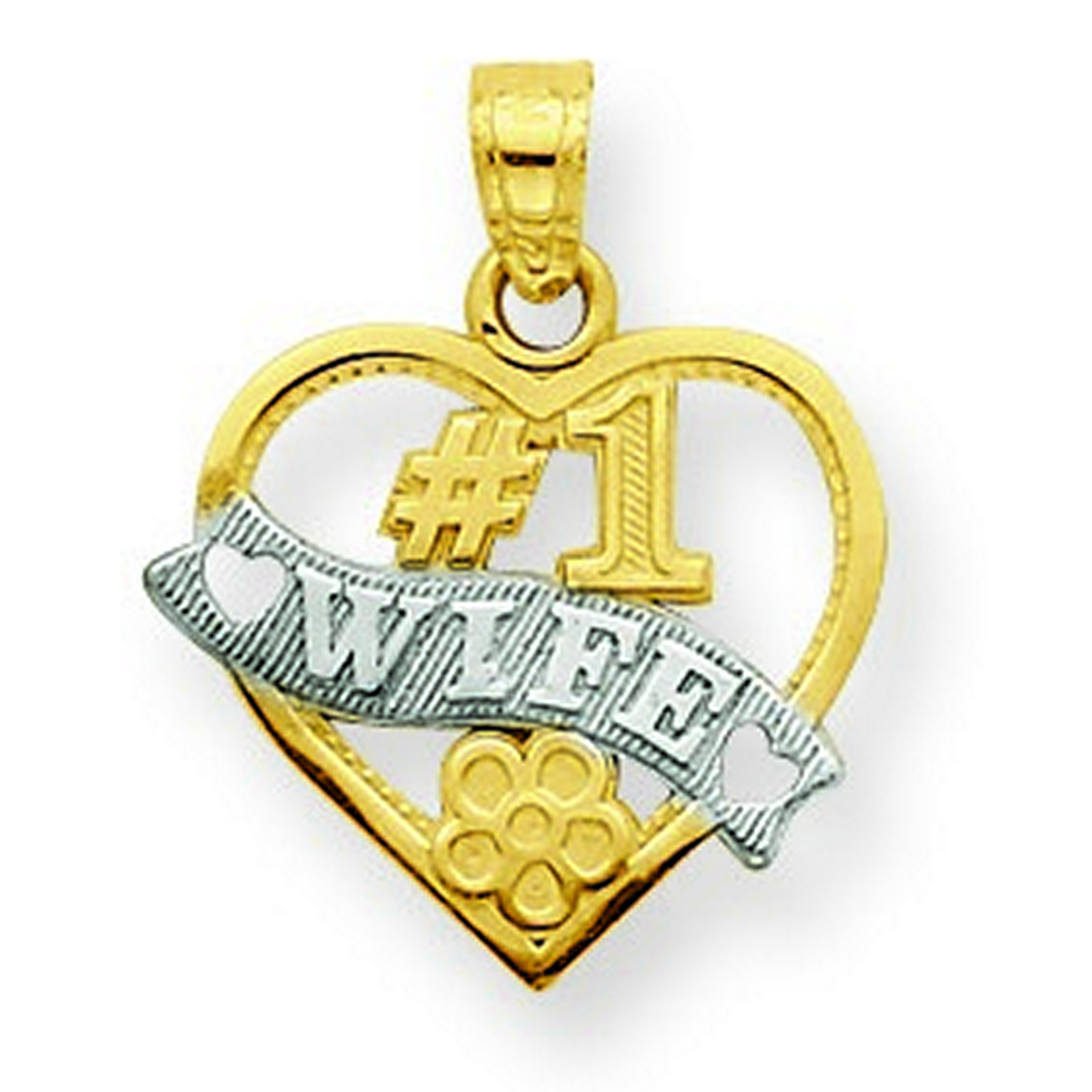 10k Yellow Gold and Rhodium Number 1 Wife Heart Charm (16x20mm)