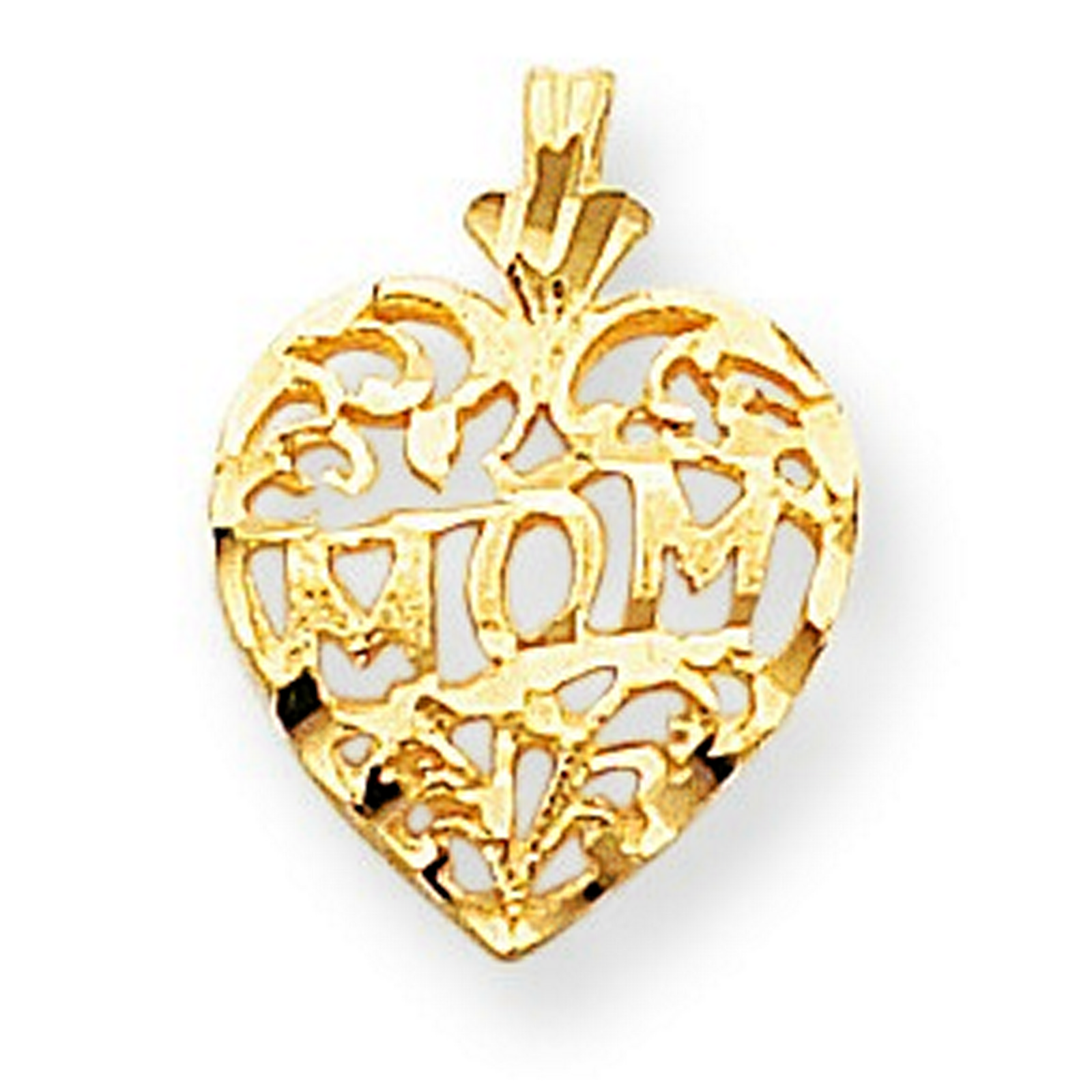 10k Yellow Gold Filigree  Mom IN A HEART Charm (16x20mm)