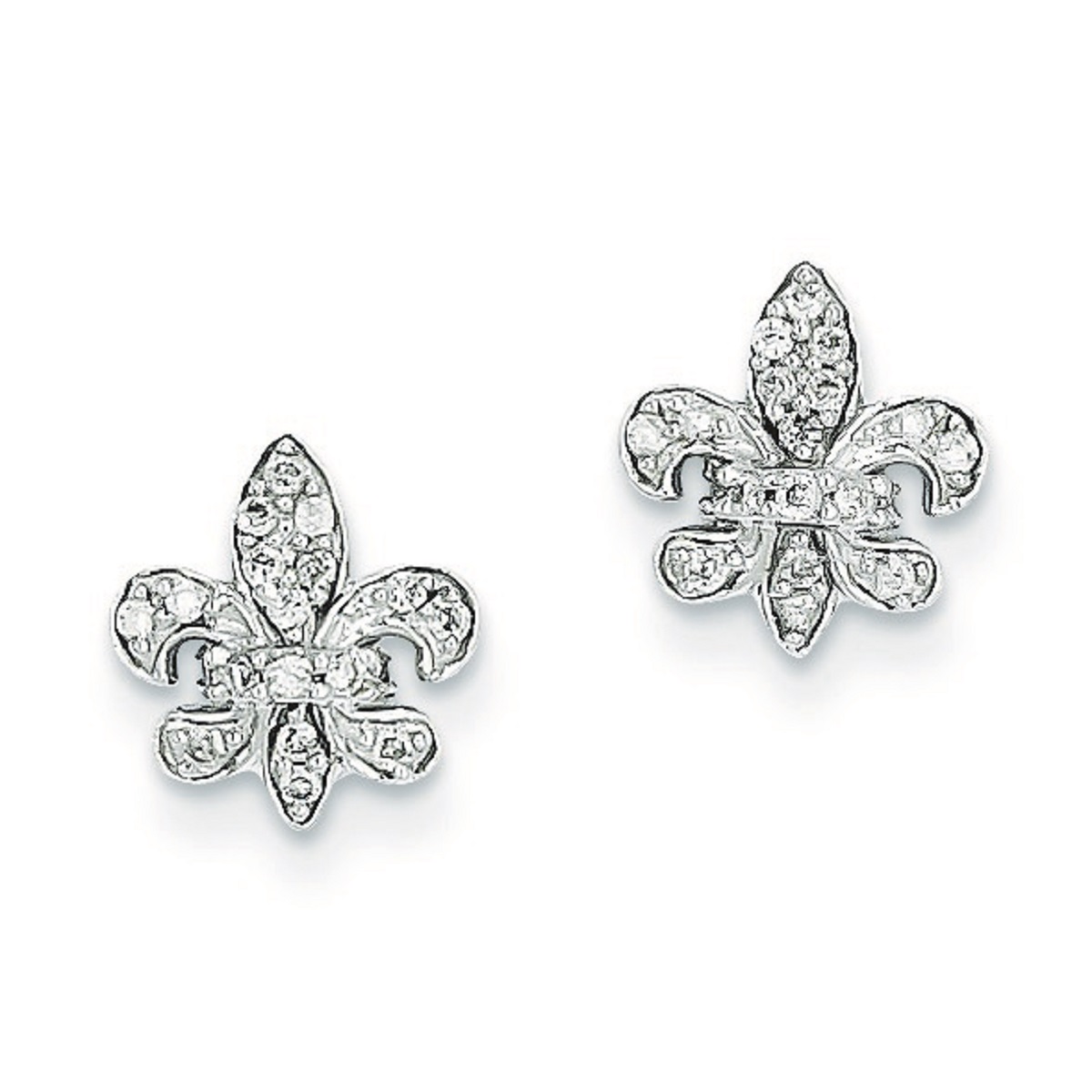 14k White Gold 0.16 cttw Diamond Fleur De Lis Post Earrings (8x9mm)