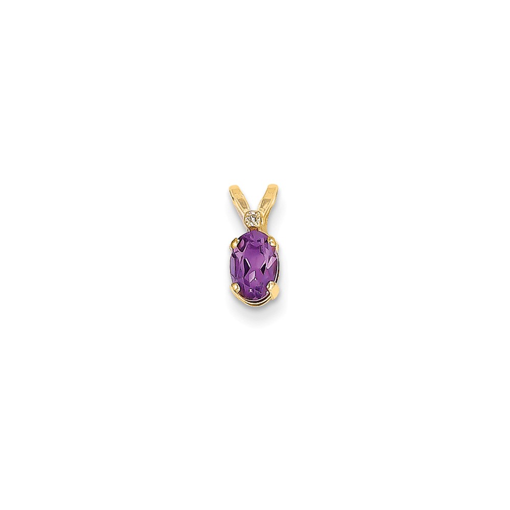 14k Yellow Gold Diamond and Amethyst Birthstone Solitaire Pendant (5x12mm)