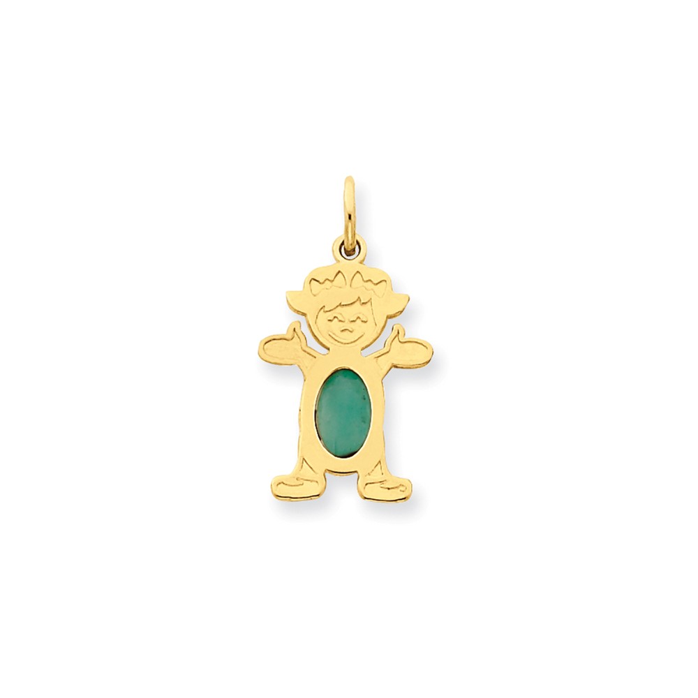 14k Yellow Gold Girl 6x4 Oval Genuine Emerald May Birthstone Pendant