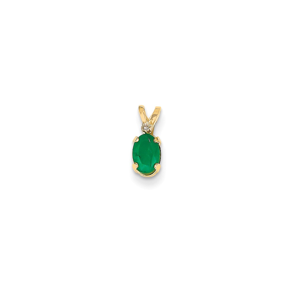 14k Yellow Gold Diamond and Oval Emerald Birthstone Solitaire Pendant (5x12mm)