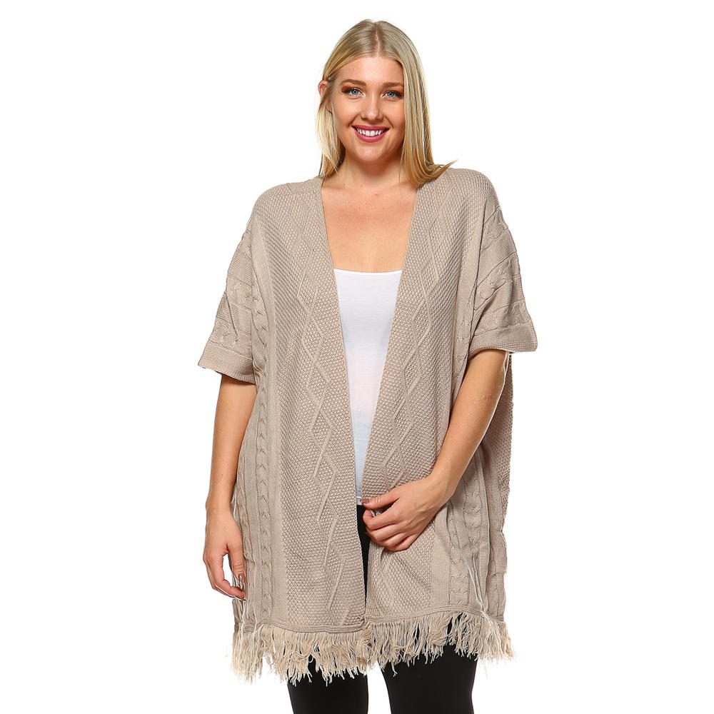 White Mark Women's Plus Size Cable Knit Blanket Cardigan
