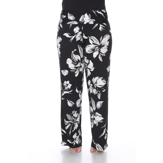 White Mark Flower Print Plus Size Palazzo Pants