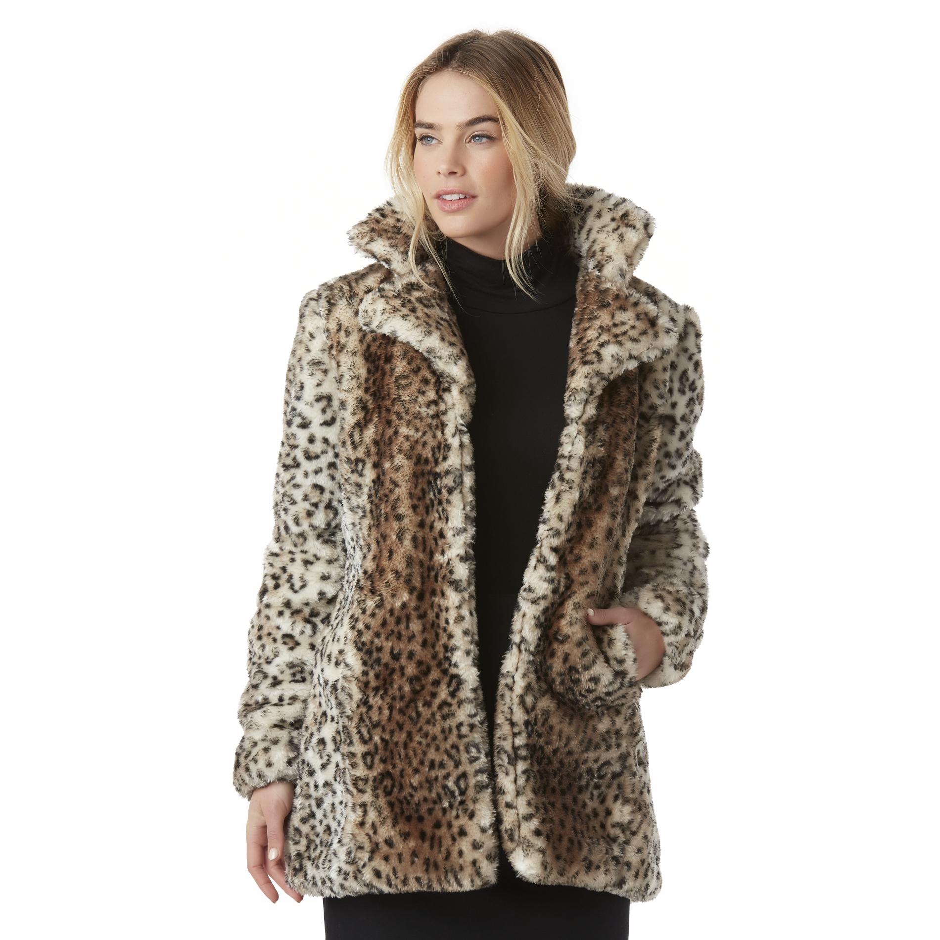 Attention Women's Faux Fur Coat - Leopard Print