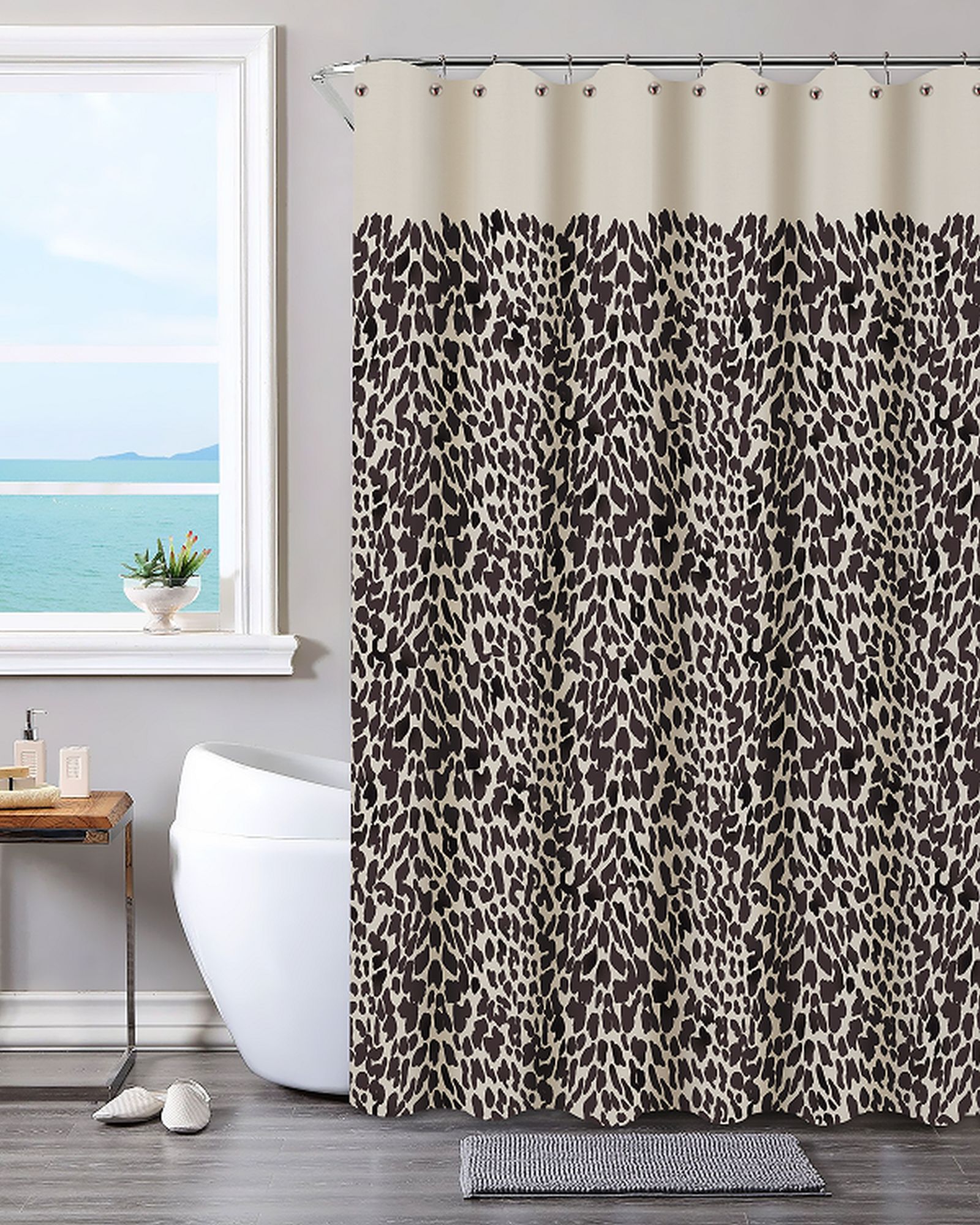Essential Home Cotton 70” x 72” Shower Curtain – Animal Print, Brown Essential Home Cotton 70” x 72” Shower Curtain – Animal Print, Brown