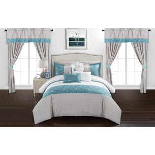Chic Home Design Sonjae 20 Piece King Bed In A Bag Comforter Set Blue