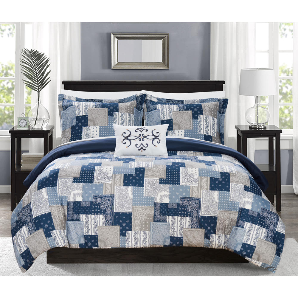 Chic Home Tethys 3 Piece Reversible Twin Duvet Cover, Blue