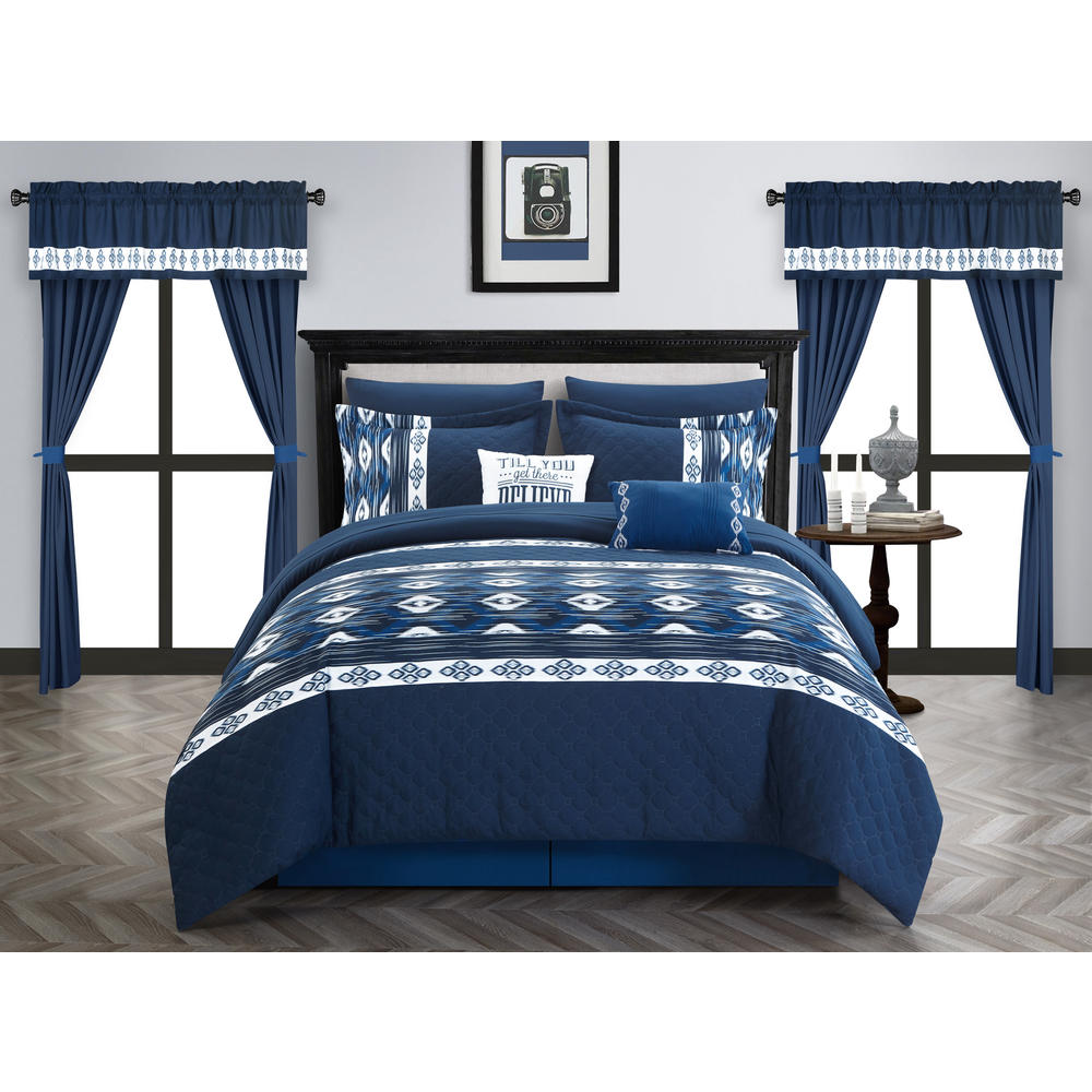 Chic Home Sevrin 20 Piece Queen Bed in a Bag Comforter, Navy