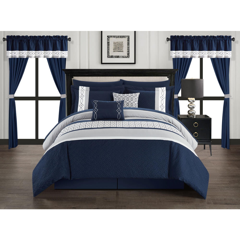 Chic Home Mykie 20 Piece King Bed in a Bag Comforter, Navy