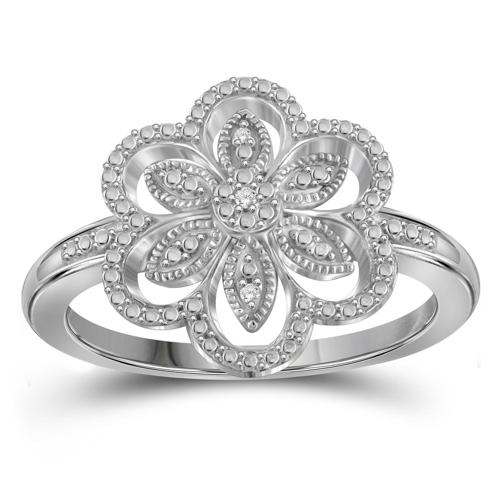 JewelonFire White Diamond Accent Sterling Silver Flower Ring