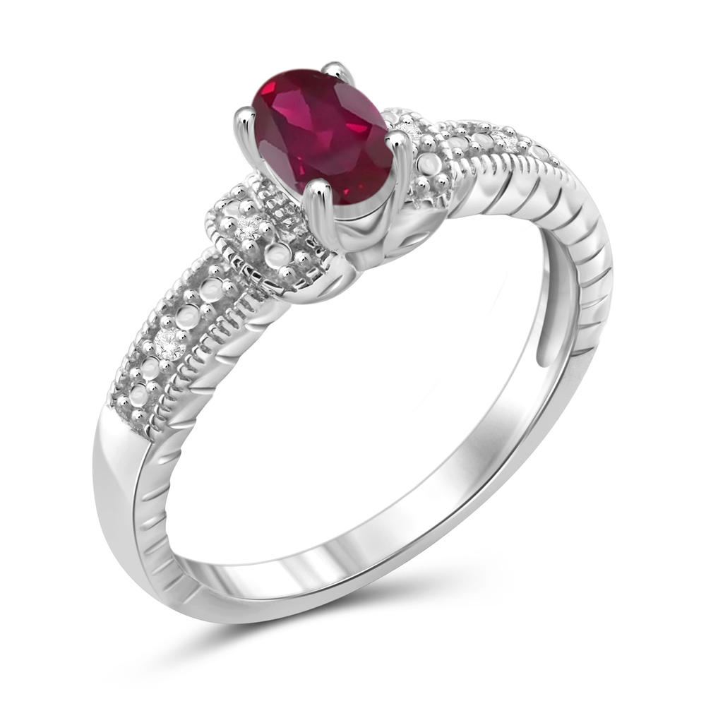 JewelonFire 1/2 Carat T.G.W. Ruby And White Diamond Accent Sterling Silver Ring