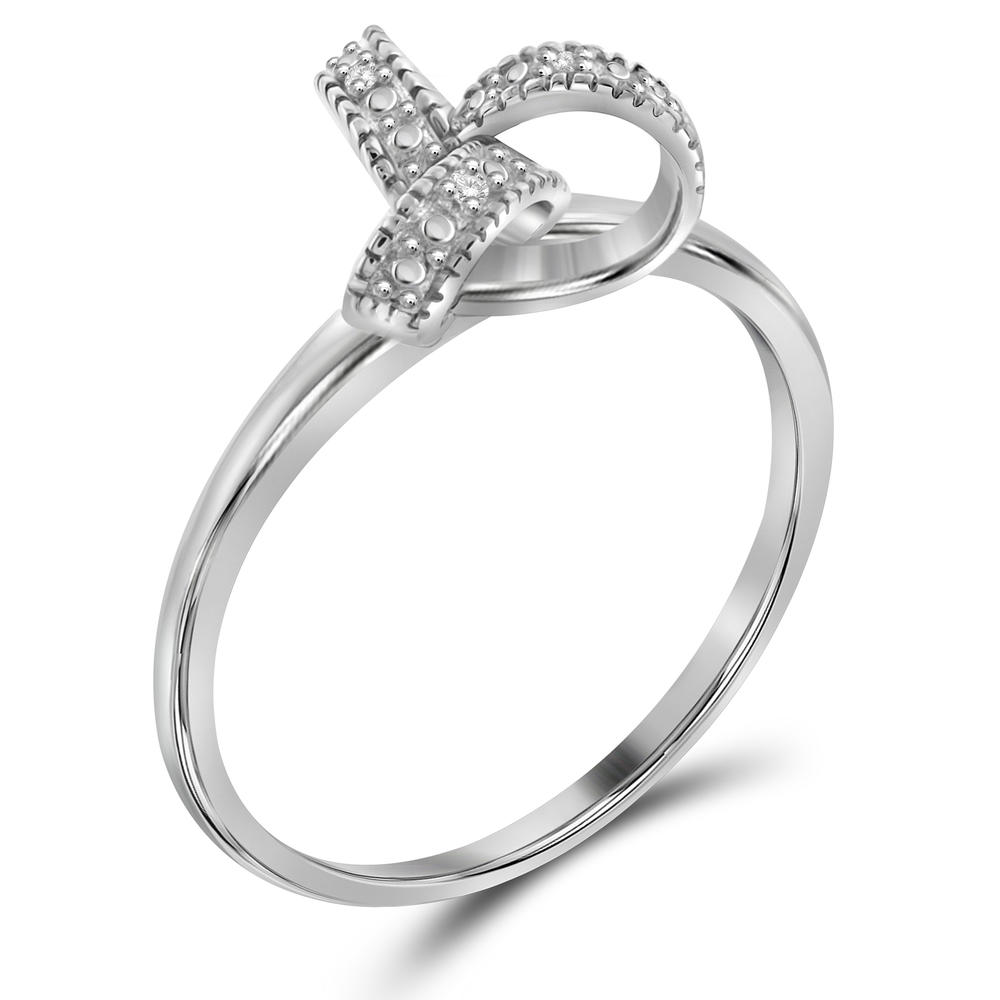 JewelonFire White Diamond Accent Sterling Silver Love Knote Ring