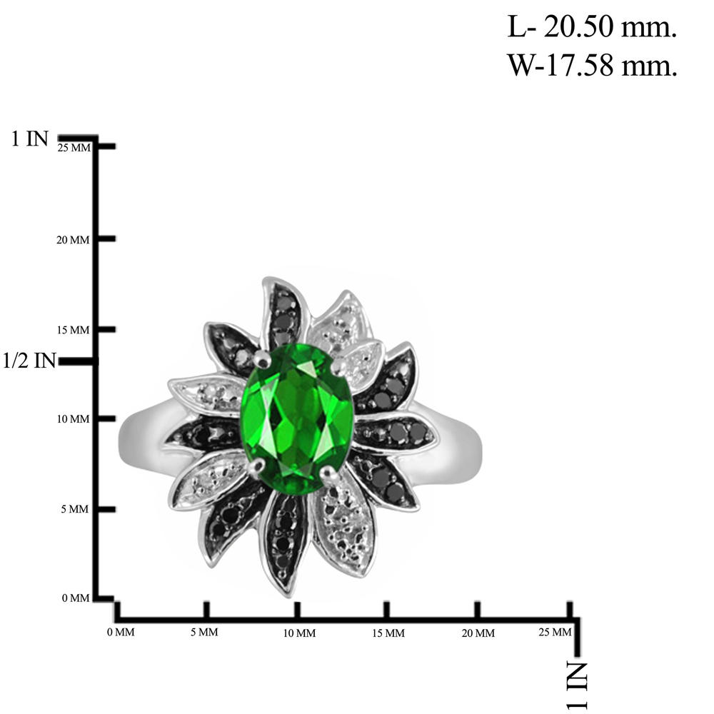 JewelonFire 1 1/5 Carat T.G.W. Chrome Diopside With Black And White Diamond Accent Sterling Silver Ring