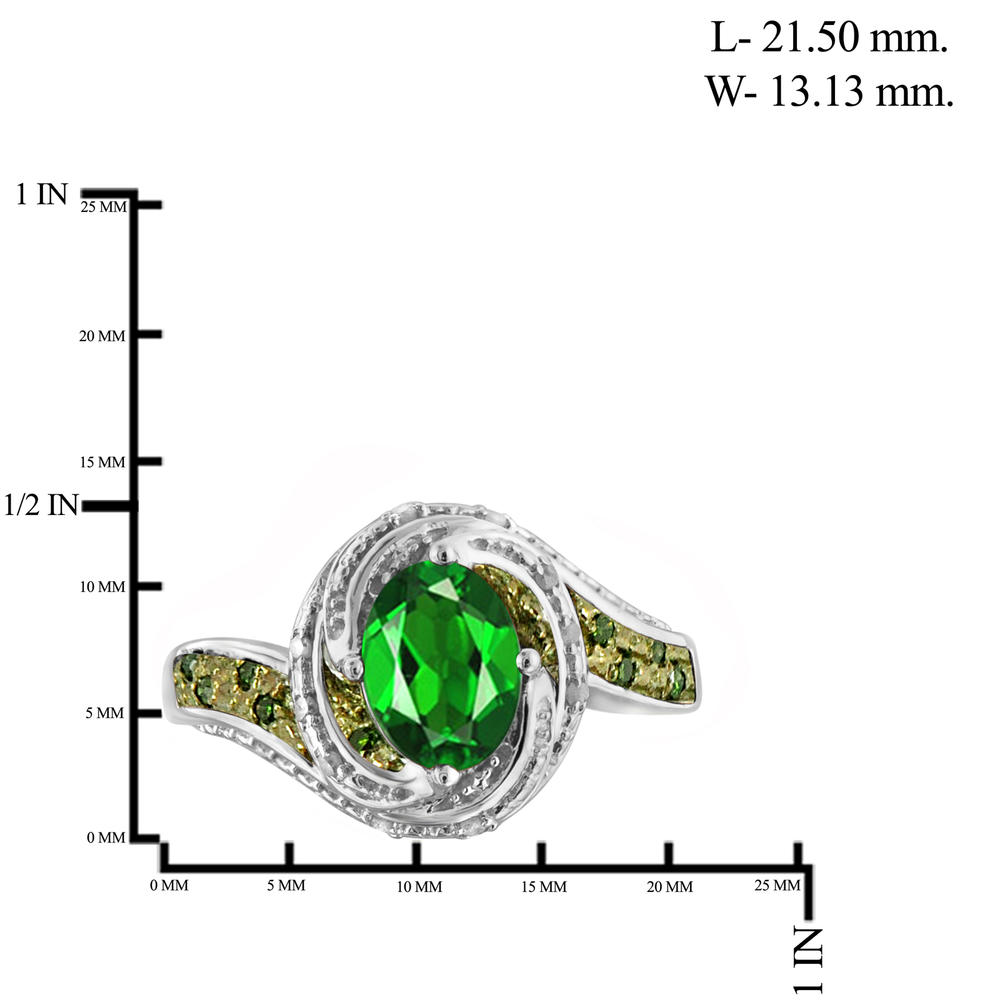 JewelonFire 1 1/5 Carat T.G.W. Chrome Diopside With Green And White Diamond Accent Sterling Silver Ring