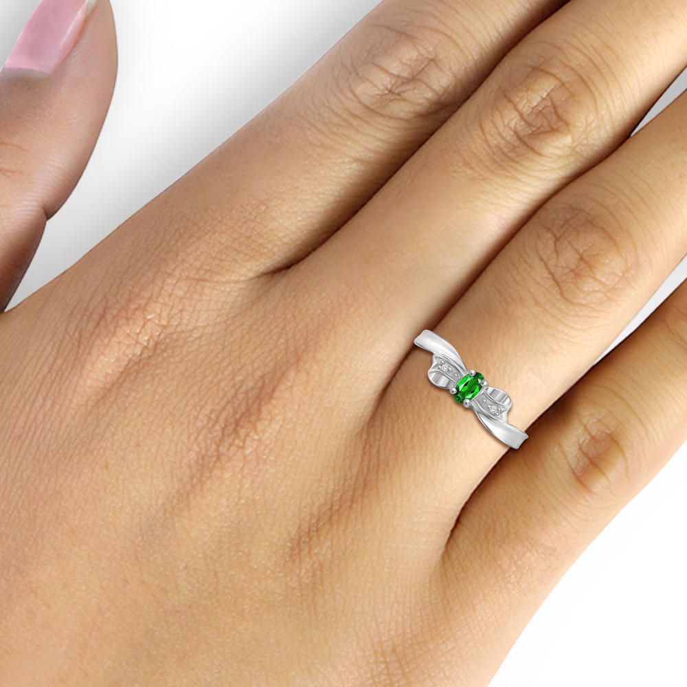 JewelonFire Chrome Diopside Accent And White Diamond Accent Sterling Silver Ring