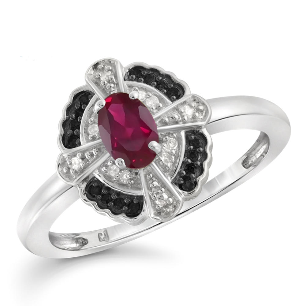 JewelonFire 1/2 Carat T.G.W. Ruby With Black And White Diamond Accent Sterling Silver Ring