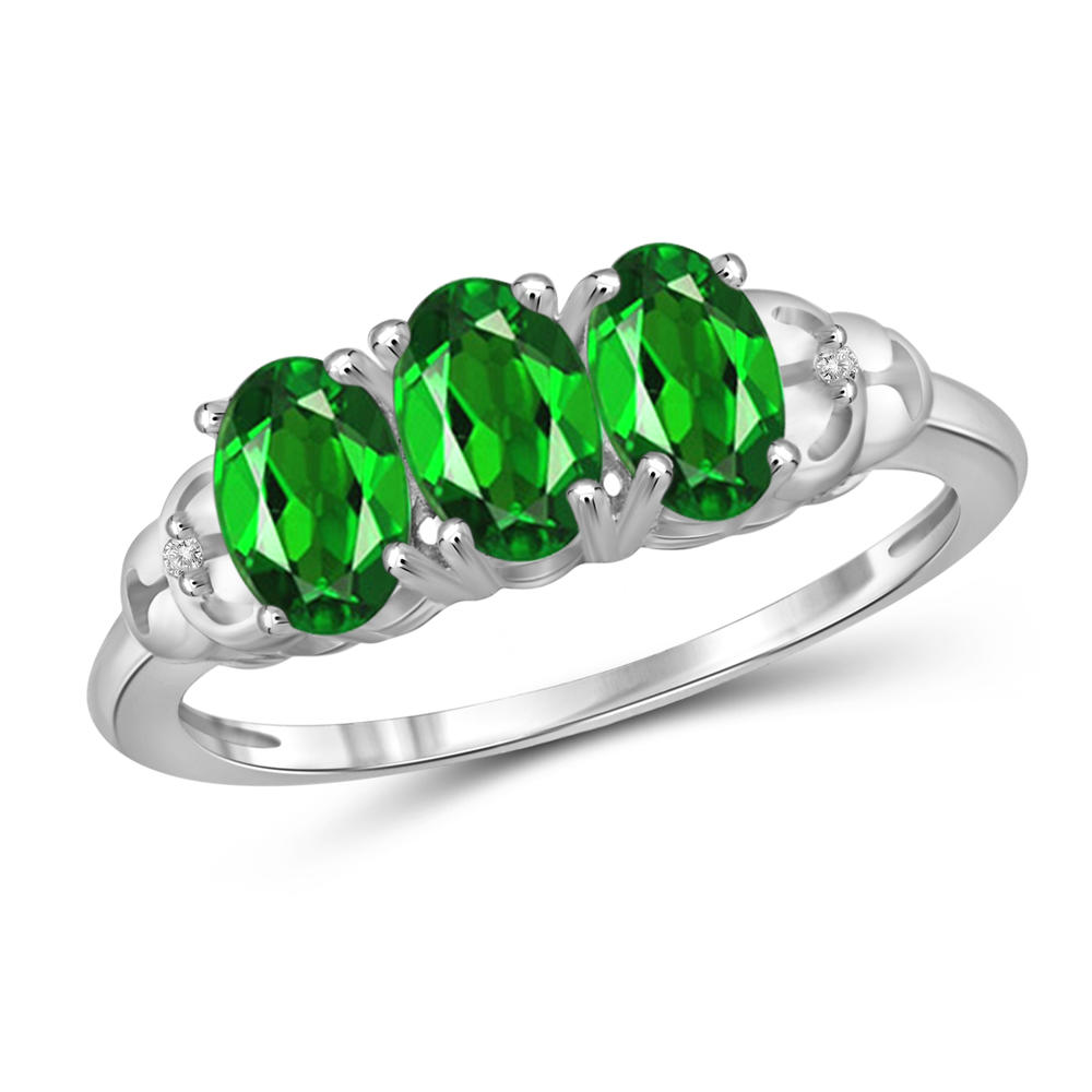 JewelonFire 1 1/3 Carat T.G.W. Chrome Diopside And White Diamond Accent Sterling Silver Ring