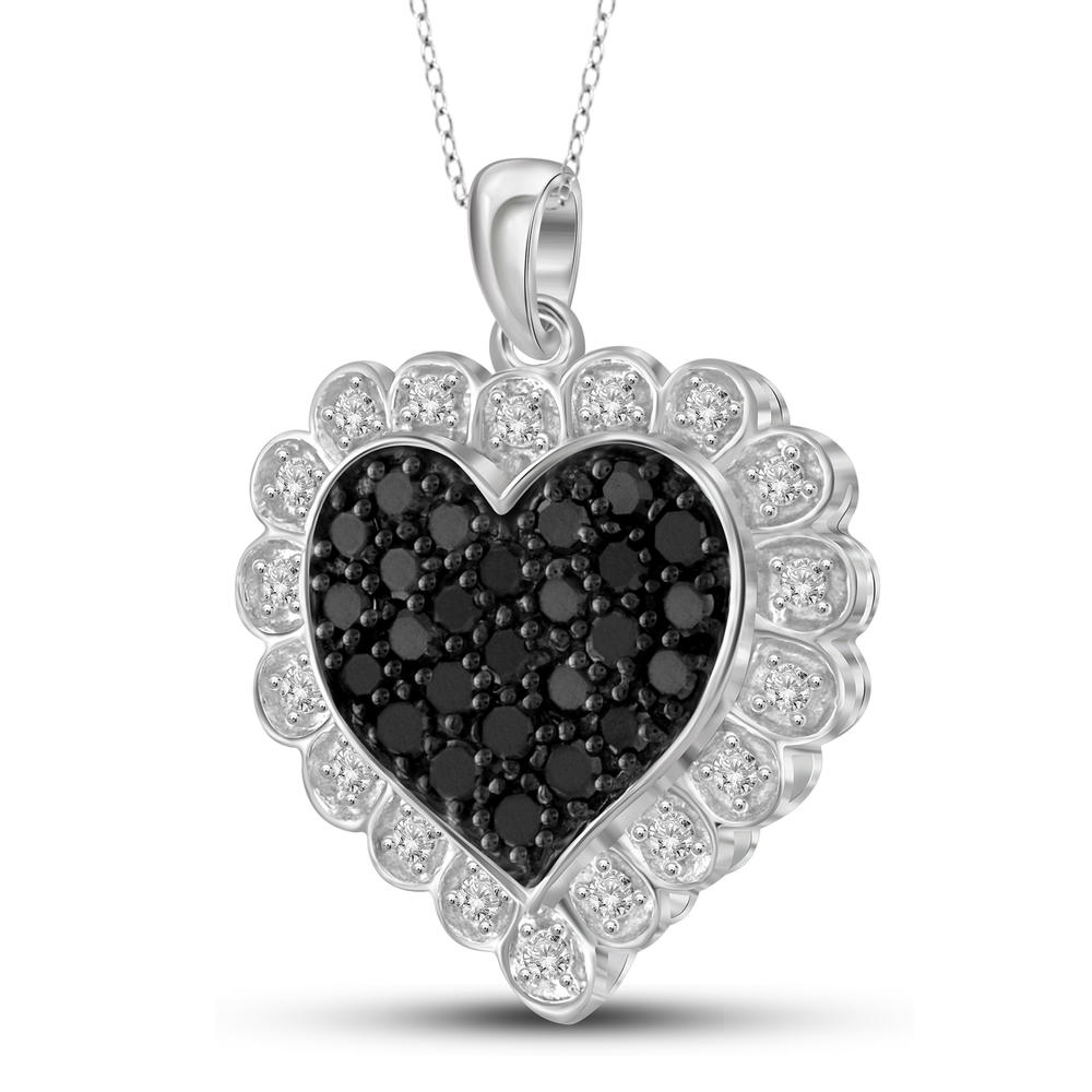 1/2 Carat T.W Black & White Diamond Sterling Silver Heart Pendant