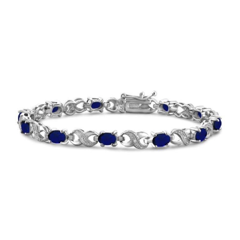 5.00 Ctw Genuine Sapphire & Accent White Diamond Bracelet in Sterling Silver