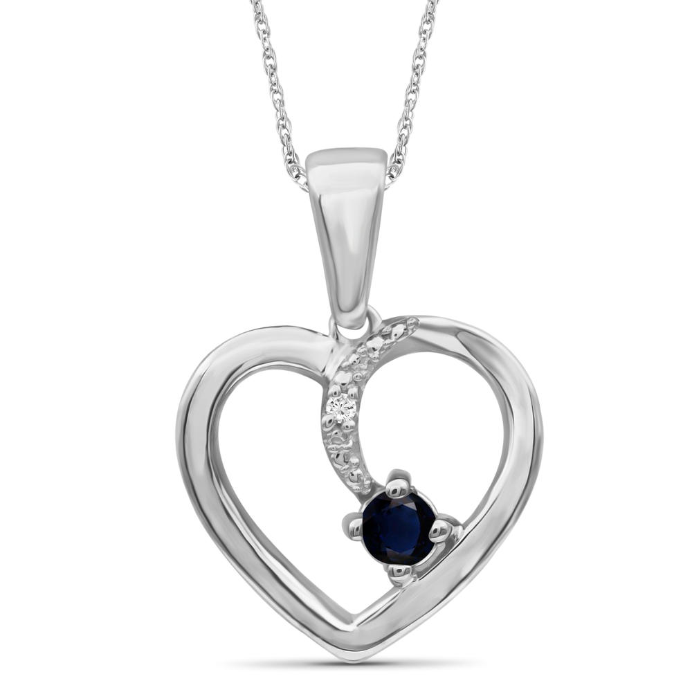 0.15 CTW Genuine Sapphire Gemstone & White Topaz Heart Pendant in Sterling Silver