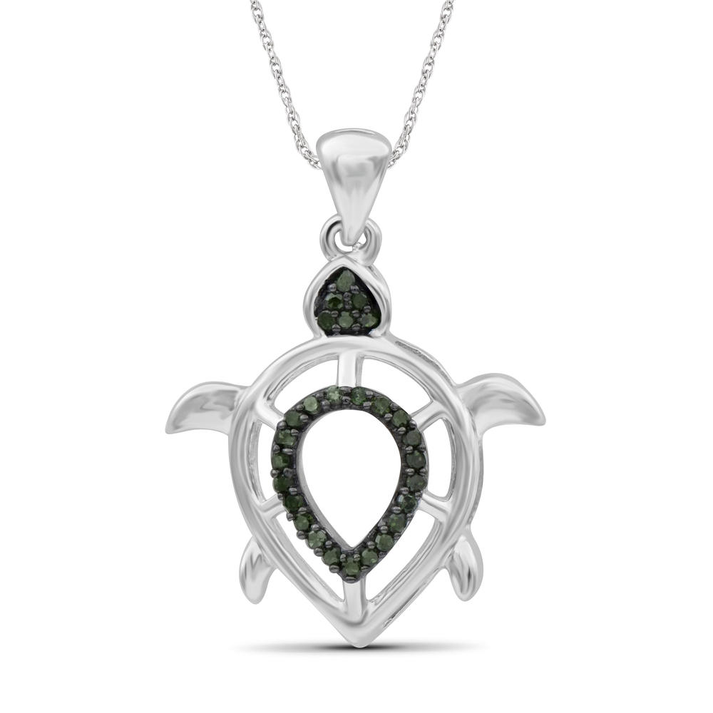 1/10 Carat T.W. Green Diamond Sterling Silver Turtle Pendant