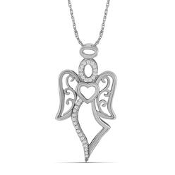 JewelonFire 1/5 Carat T.W. White Diamond Sterling Silver Angel Pendant