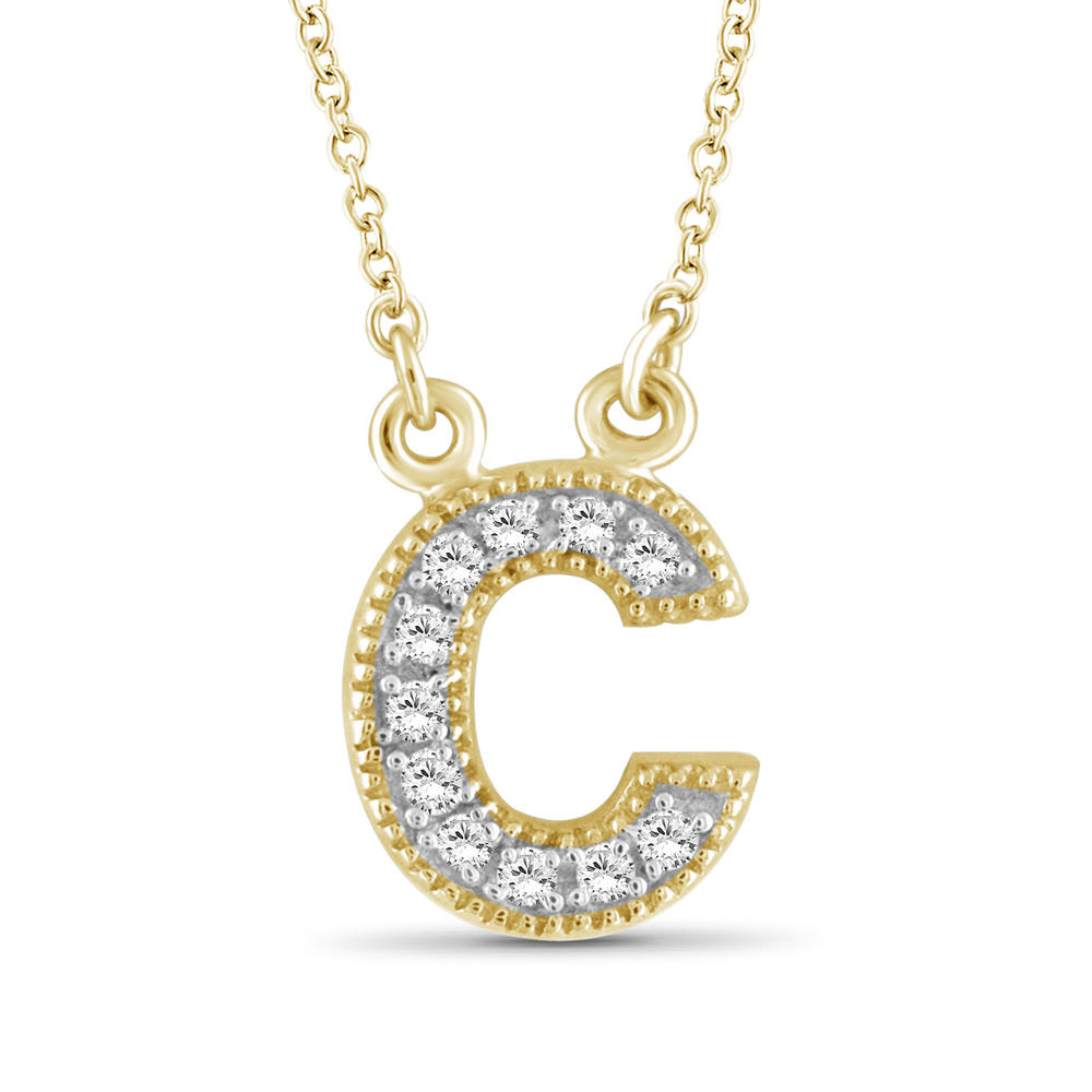 1/10 Carat T.W.White Diamond C Initial 14K Gold Over Silver Pendant