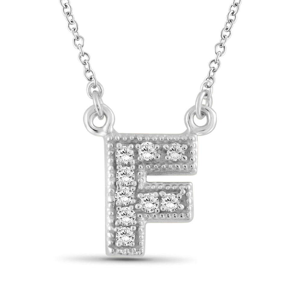 1/10 Carat T.W.White Diamond F Initial Sterling Silver Pendant