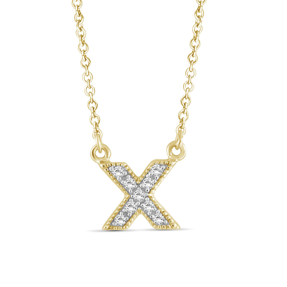 1/10 Carat T.W.White Diamond X Initial 14K Gold Over Silver Pendant