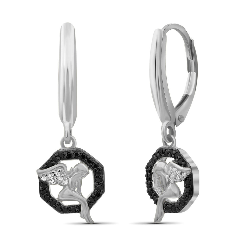 1/7 Carat T.W. Black And White Diamond Sterling Silver Angel Octagon Earrings
