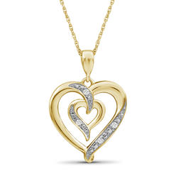 JewelonFire Accent White Diamond 14K Gold Over Silver Heart Pendant