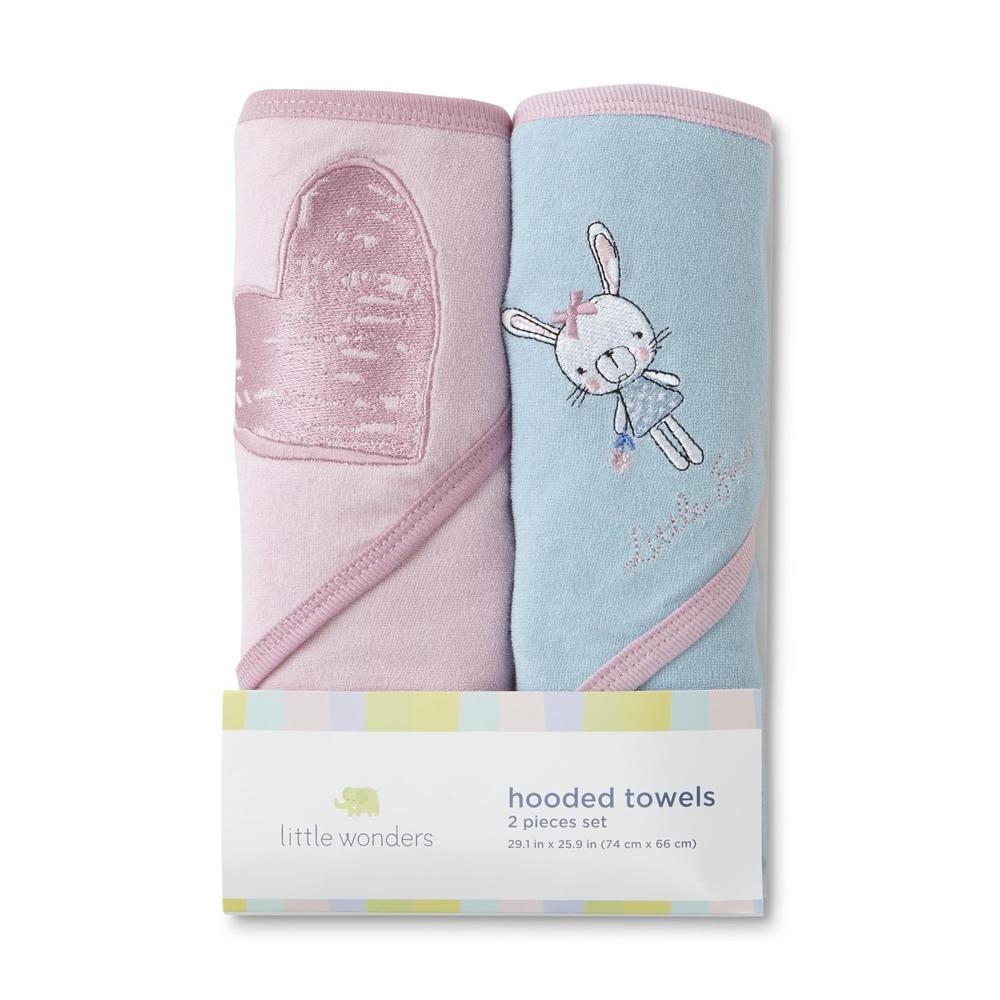 Little Wonders Infant Girls' 2-Pack Hooded Bath Towels - Bunny & Heart