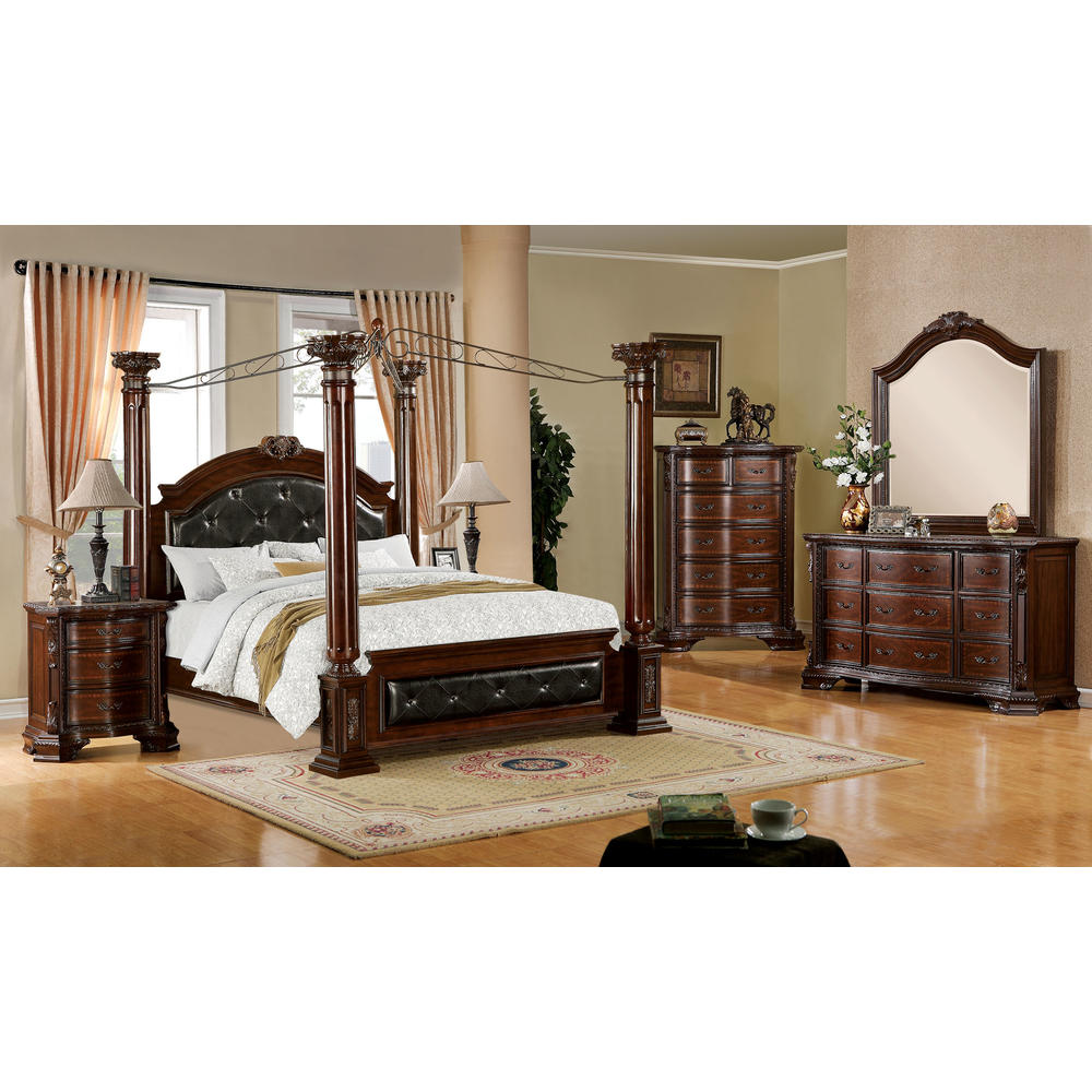 Furniture of America Brown Cherry Charme Baroque Poster Canopy Bed