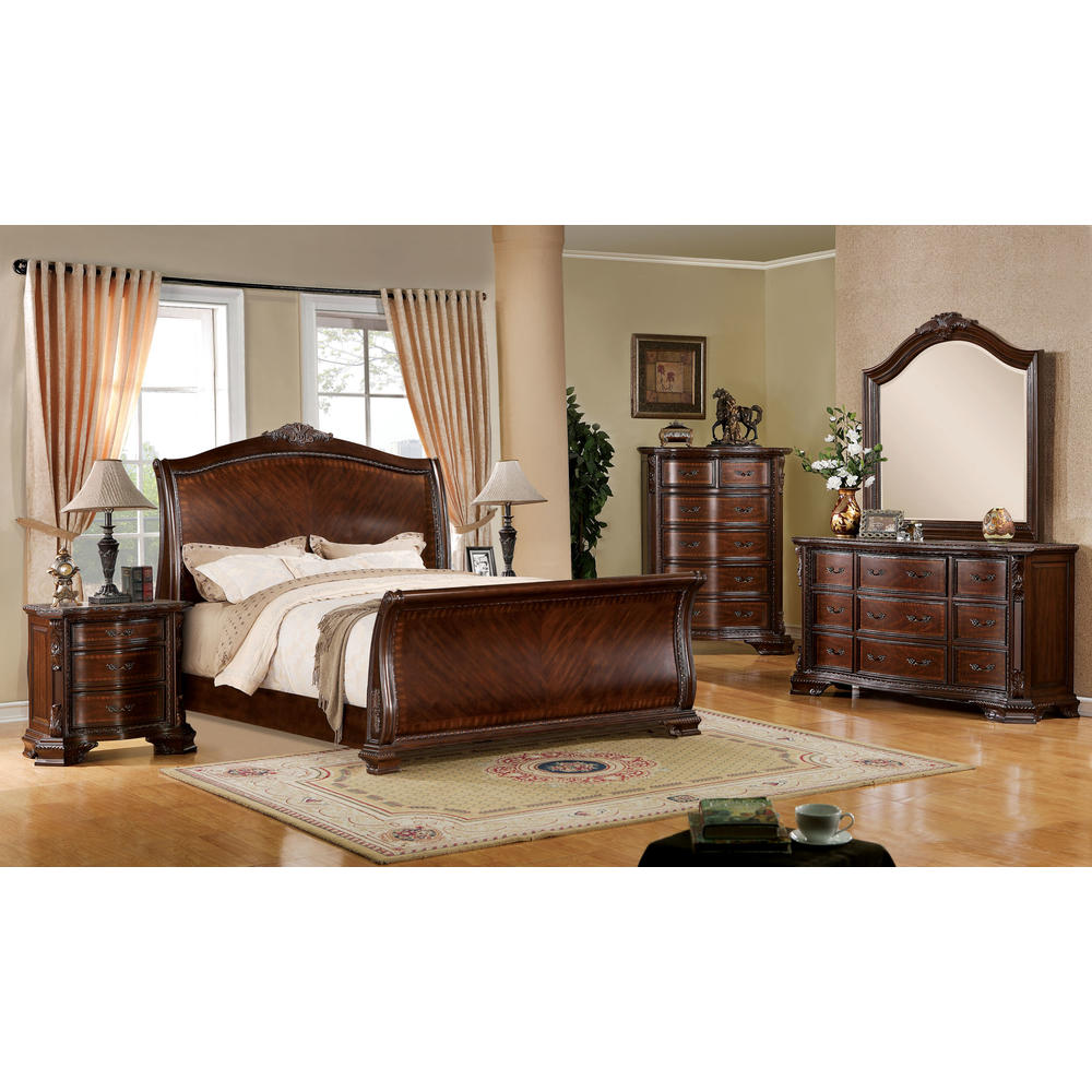 Furniture of America Brown Cherry Denvalle Baroque Sleigh Bed