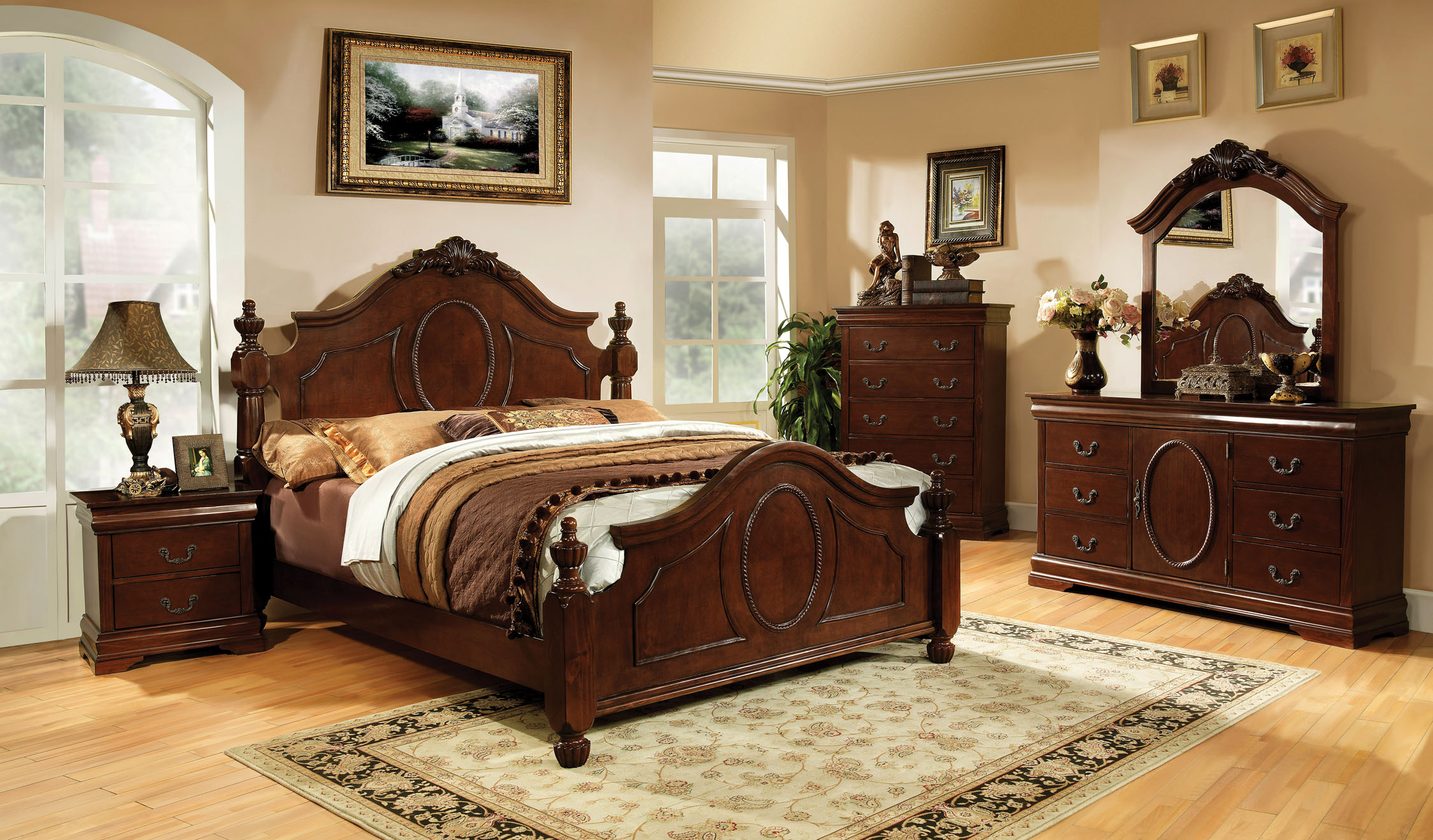 Furniture of America Brown Cherry Elaine Baroque Style Bed