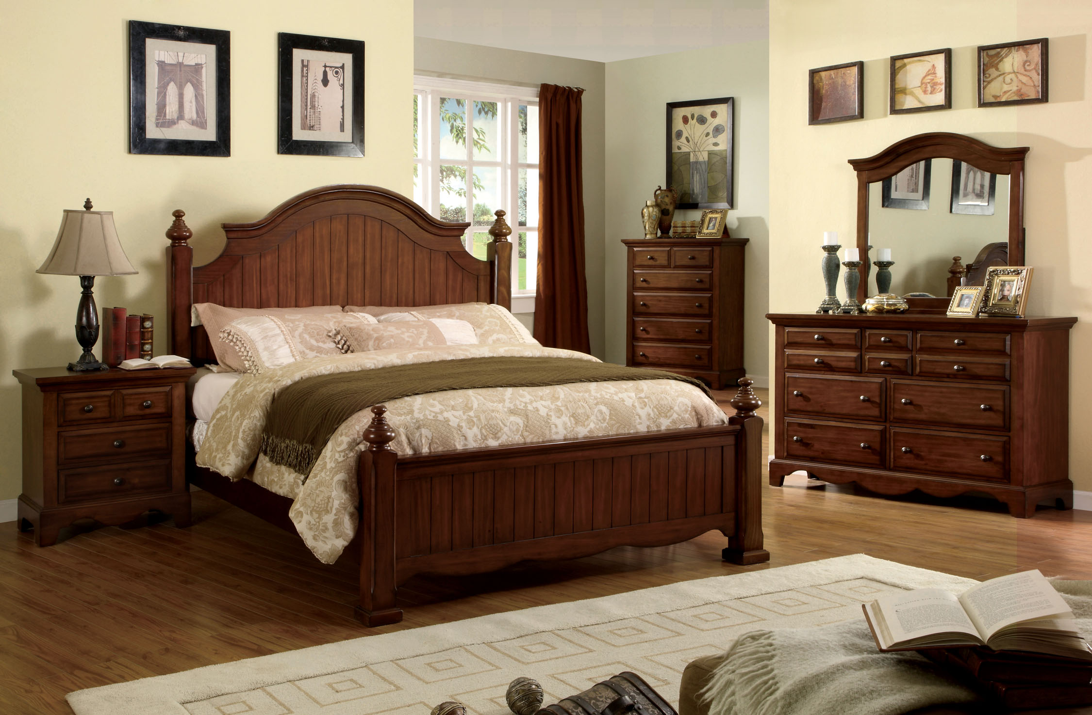 Furniture of America Light Walnut Opie Distressed Panel Bed