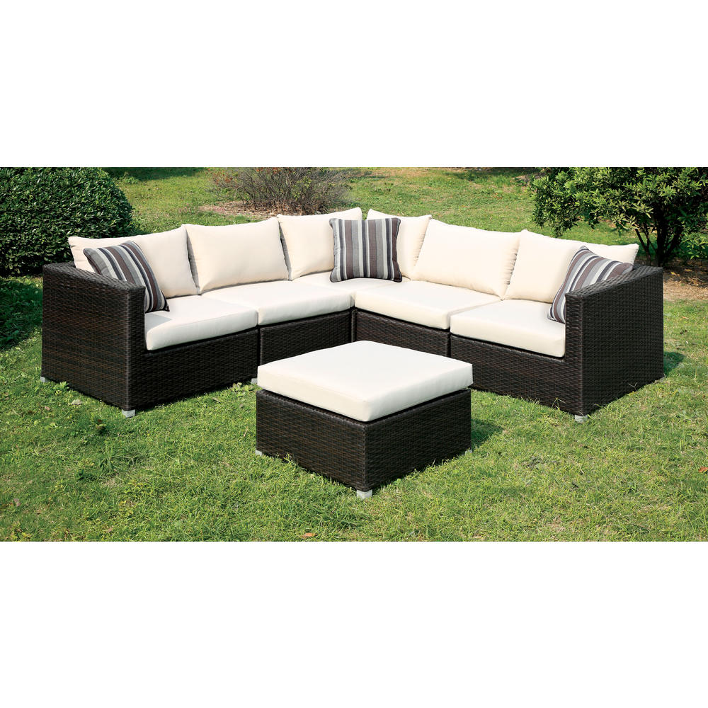 Furniture of America Arbore  6 Piece Patio Sectional and Ottoman Set