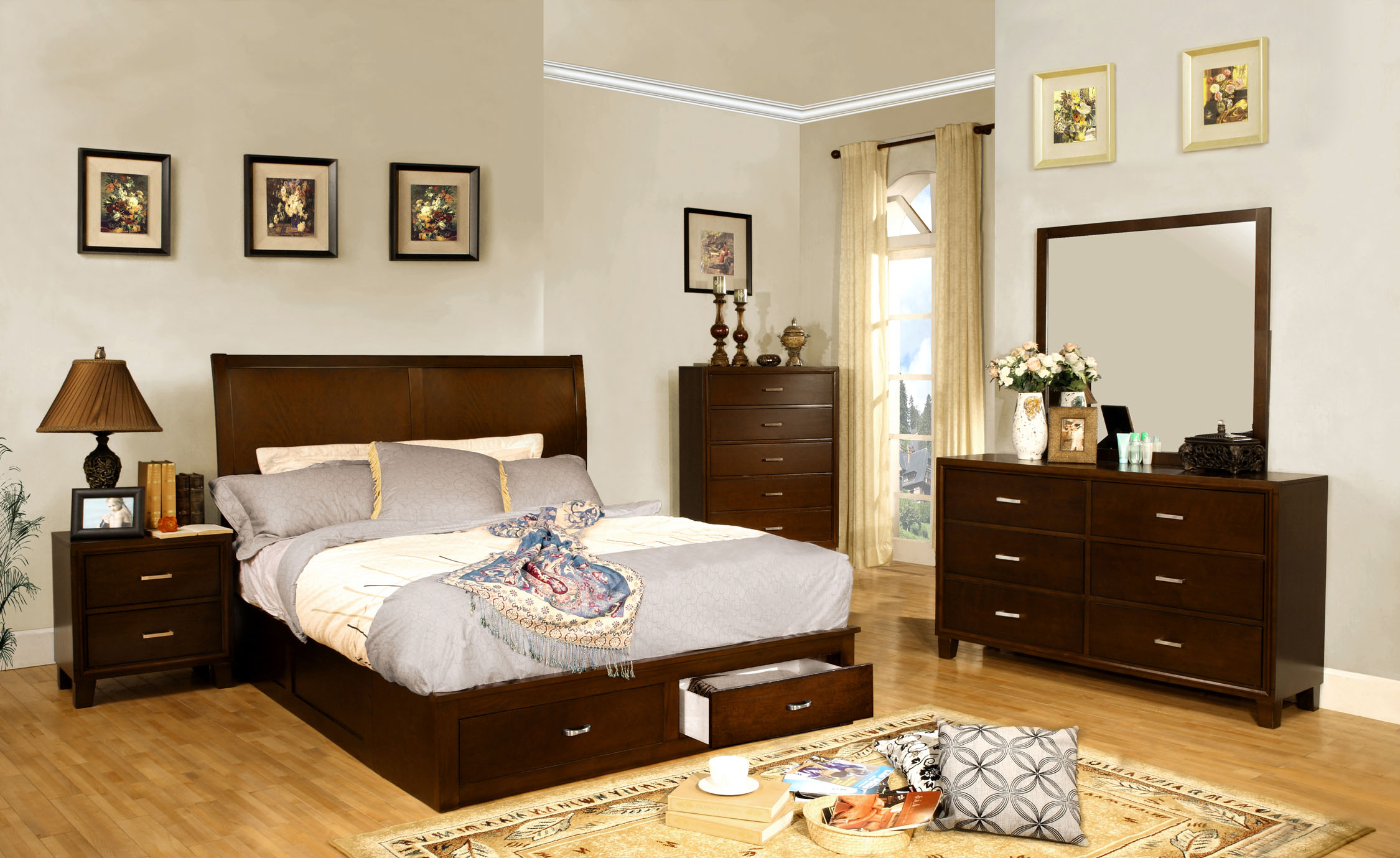Furniture of America Brown Cherry Pilla Storage Bed