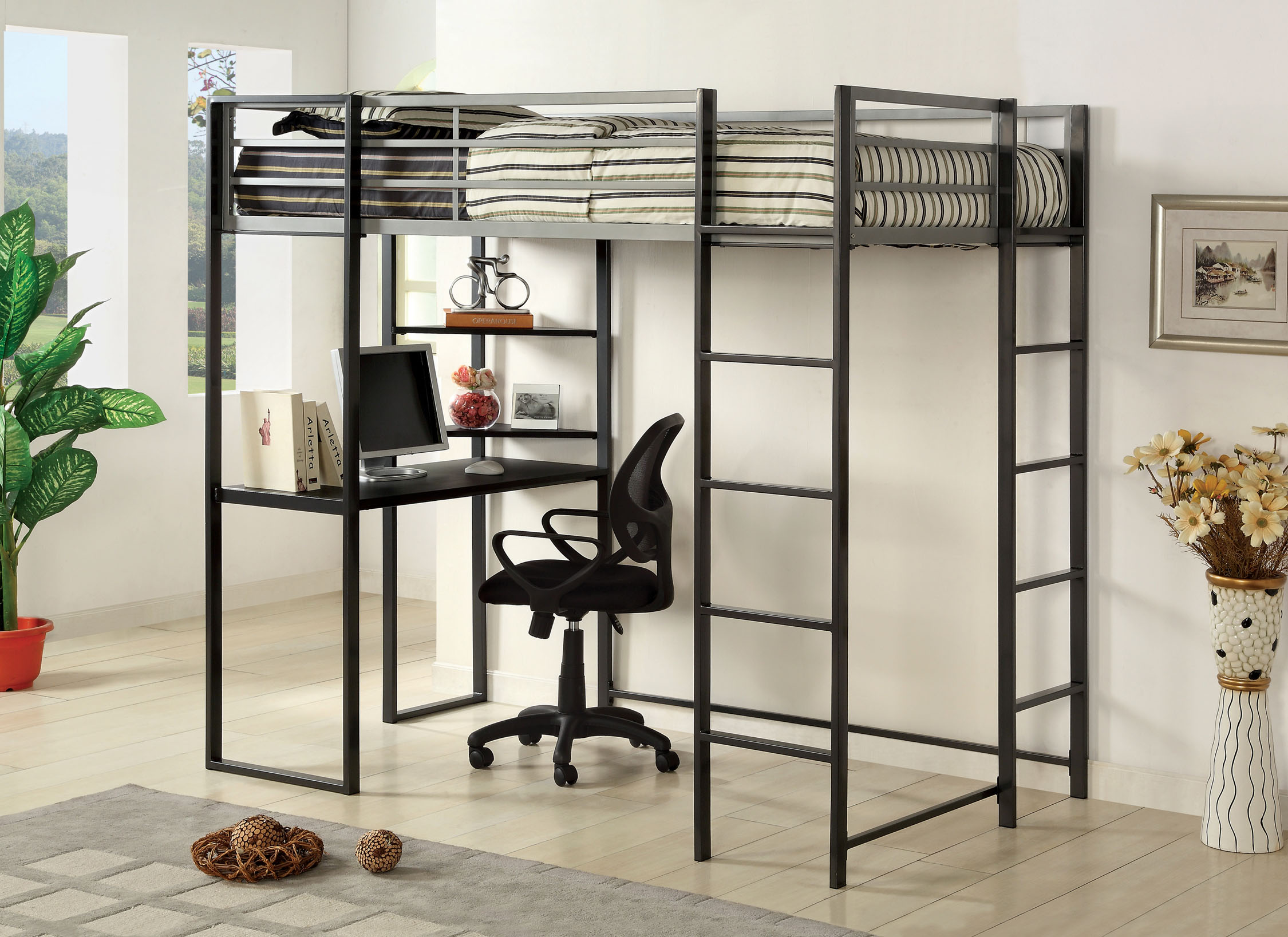 Furniture of America Metal Mills Loft Bed with Workstation