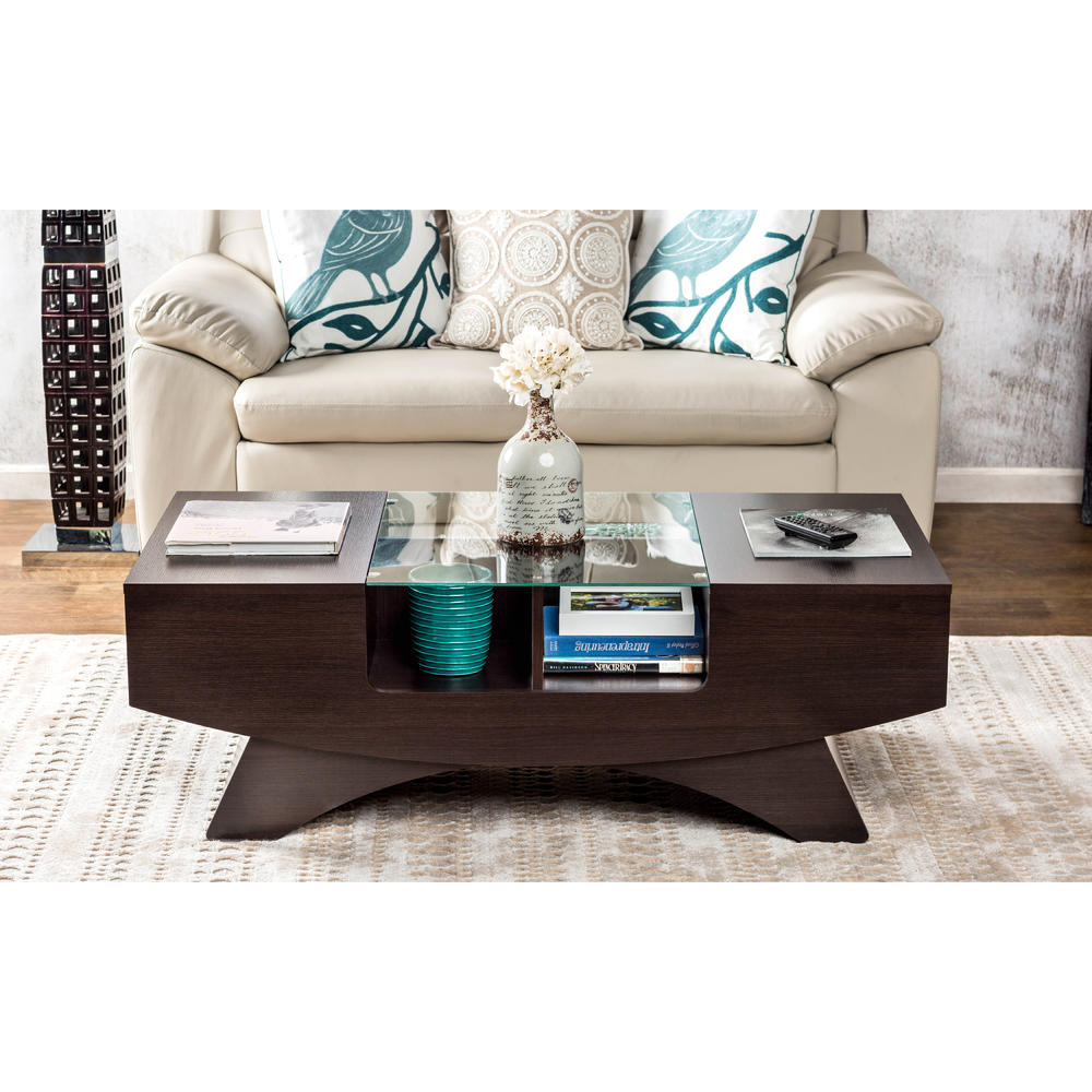 Furniture of America Drexa Glass Insert Storage Coffee Table
