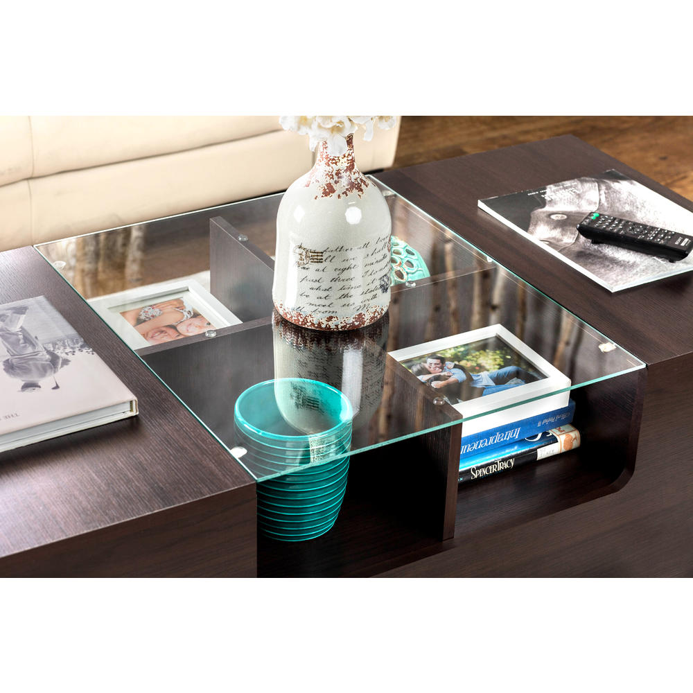 Furniture of America Drexa Glass Insert Storage Coffee Table